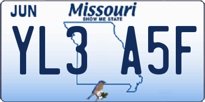 MO license plate YL3A5F