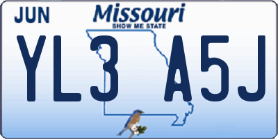 MO license plate YL3A5J