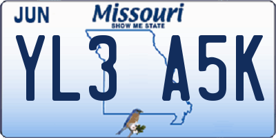 MO license plate YL3A5K
