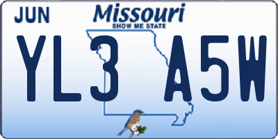 MO license plate YL3A5W