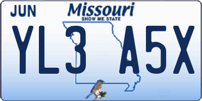 MO license plate YL3A5X