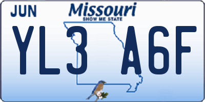 MO license plate YL3A6F