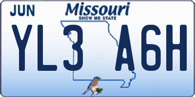 MO license plate YL3A6H