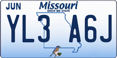 MO license plate YL3A6J