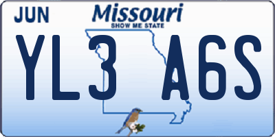 MO license plate YL3A6S