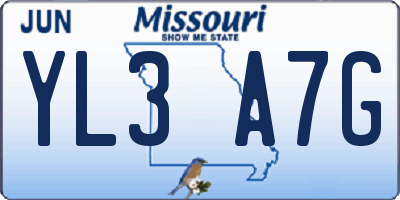 MO license plate YL3A7G
