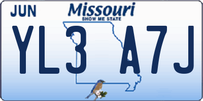 MO license plate YL3A7J
