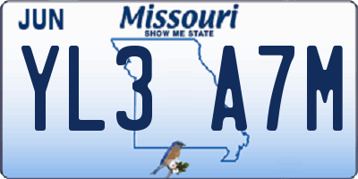 MO license plate YL3A7M