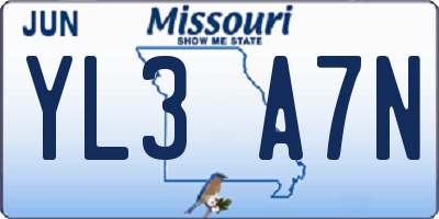 MO license plate YL3A7N