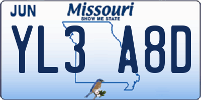 MO license plate YL3A8D