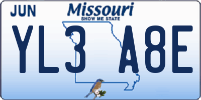 MO license plate YL3A8E
