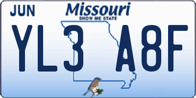 MO license plate YL3A8F