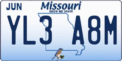 MO license plate YL3A8M