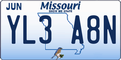 MO license plate YL3A8N