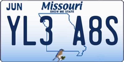 MO license plate YL3A8S