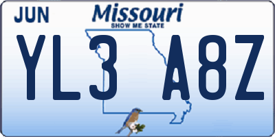 MO license plate YL3A8Z