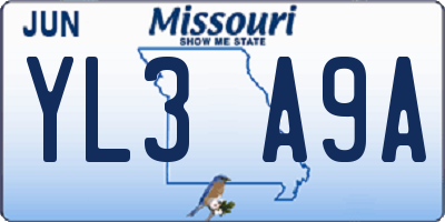 MO license plate YL3A9A