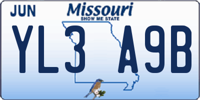 MO license plate YL3A9B