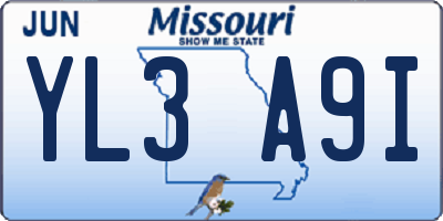 MO license plate YL3A9I