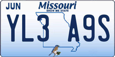MO license plate YL3A9S