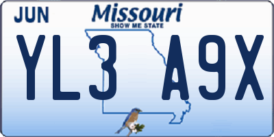 MO license plate YL3A9X
