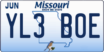 MO license plate YL3B0E
