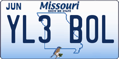 MO license plate YL3B0L