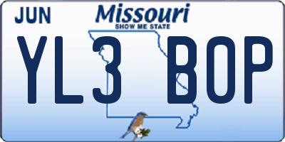 MO license plate YL3B0P
