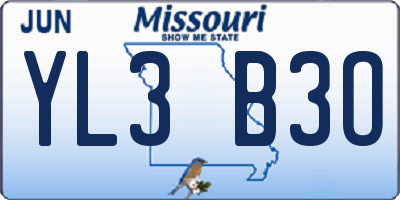 MO license plate YL3B3O