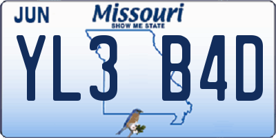 MO license plate YL3B4D