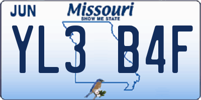 MO license plate YL3B4F