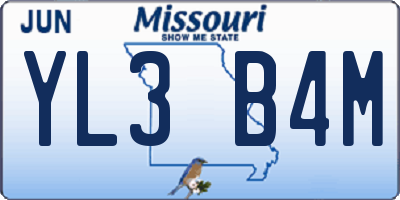 MO license plate YL3B4M