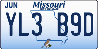 MO license plate YL3B9D