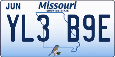 MO license plate YL3B9E