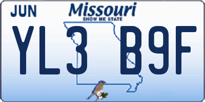 MO license plate YL3B9F