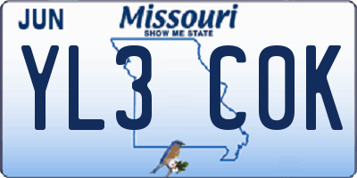 MO license plate YL3C0K