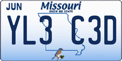 MO license plate YL3C3D