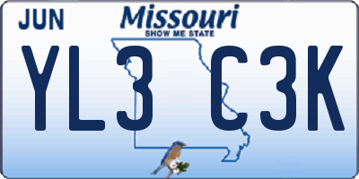 MO license plate YL3C3K