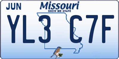 MO license plate YL3C7F