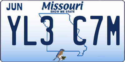 MO license plate YL3C7M