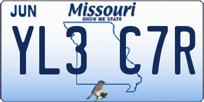 MO license plate YL3C7R