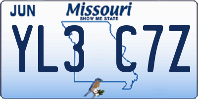 MO license plate YL3C7Z
