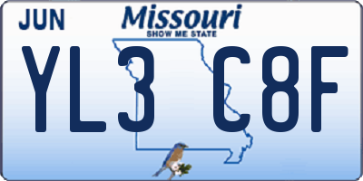 MO license plate YL3C8F