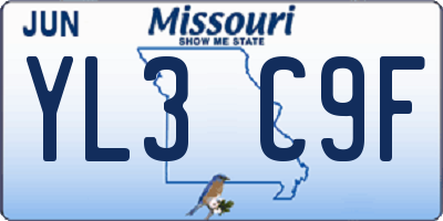 MO license plate YL3C9F
