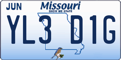 MO license plate YL3D1G