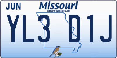 MO license plate YL3D1J