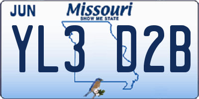 MO license plate YL3D2B