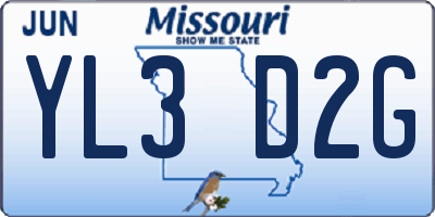 MO license plate YL3D2G