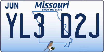 MO license plate YL3D2J