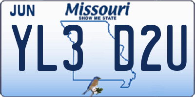 MO license plate YL3D2U